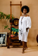 Load image into Gallery viewer, Moshood Linen Off The Shoulder Logo Dress
